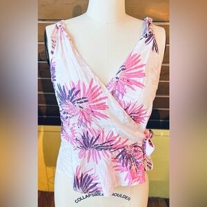 Pink and purple Anthropologie peplum wrap blouse